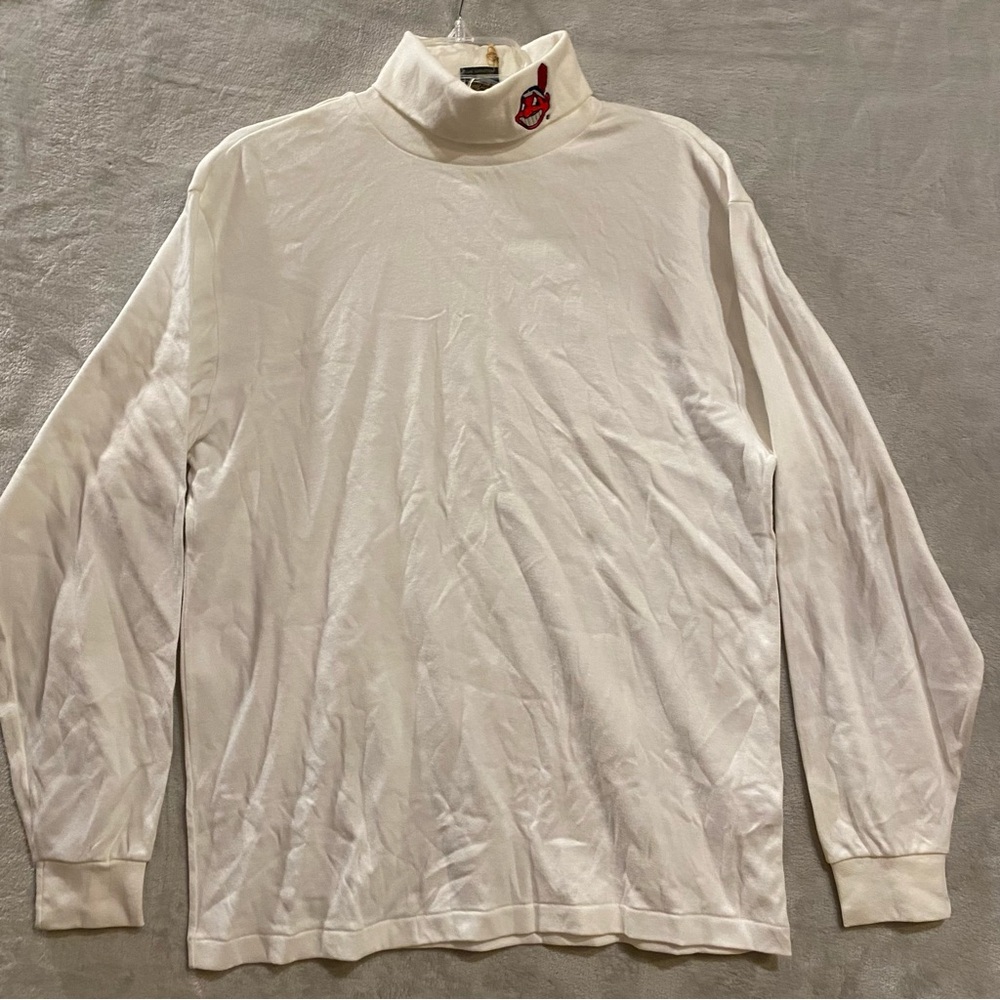 Cleveland Indians Shirt Men Large White Turtleneck Long Sleeve Cotton New